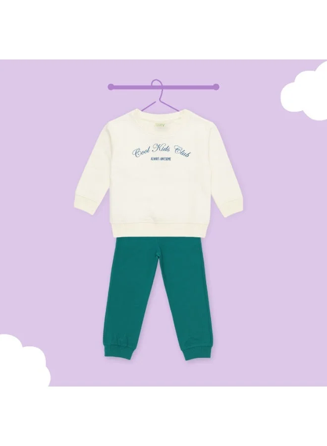 Luay White & Green Luay Boys Winter Co-ord Set | Organic Cotton Top & Bottom | SoftCozy Winter Wear | Stylish Outfit ( White) for Men | Best Price UAE
